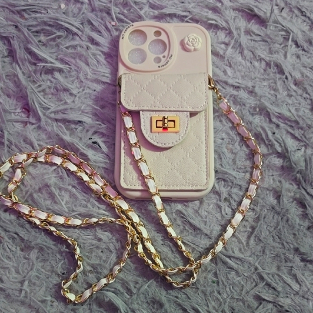 Unbranded White Camilla Quilted W/ Gold Crossbody Chain IPhone Pro Max (NEW)